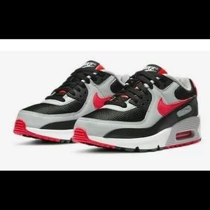 Nike Air Max 90 Black Radiant Red Wolf Grey (GS) CD6864-009 6Y Women’s Sizes